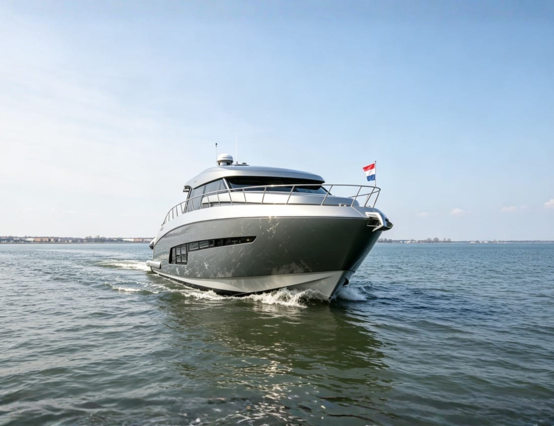 Phantom 65 Coupé (P-Series) yacht cruising across open water under a clear blue sky.