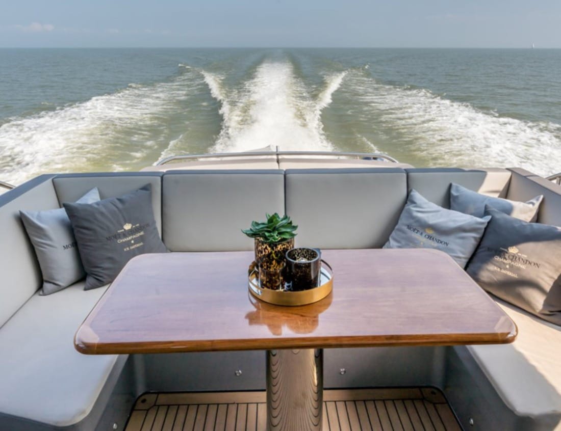 Back of the Phantom 65 (P-Series) with Moët & Chandon pillows