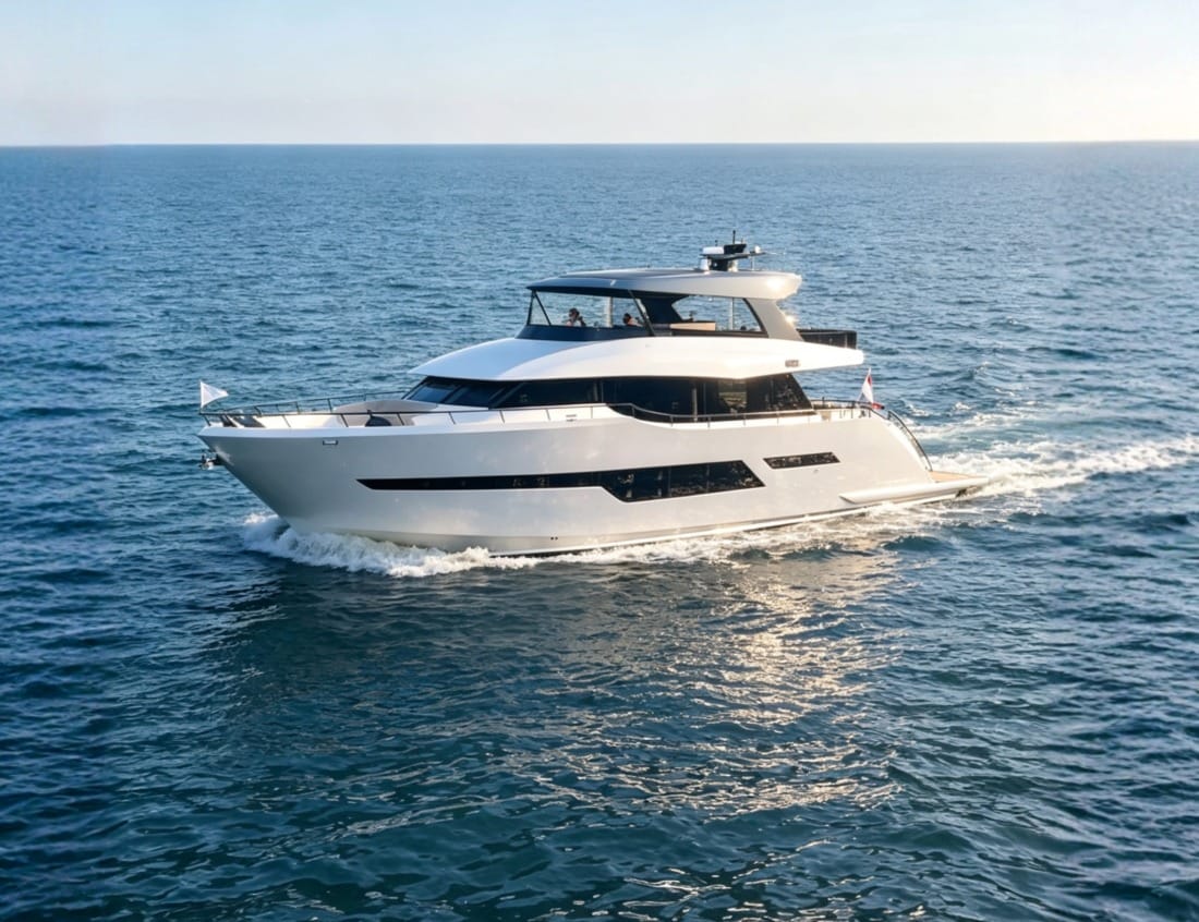 Phantom Expedition 80 Flybridge (P-Series) at sea frontview