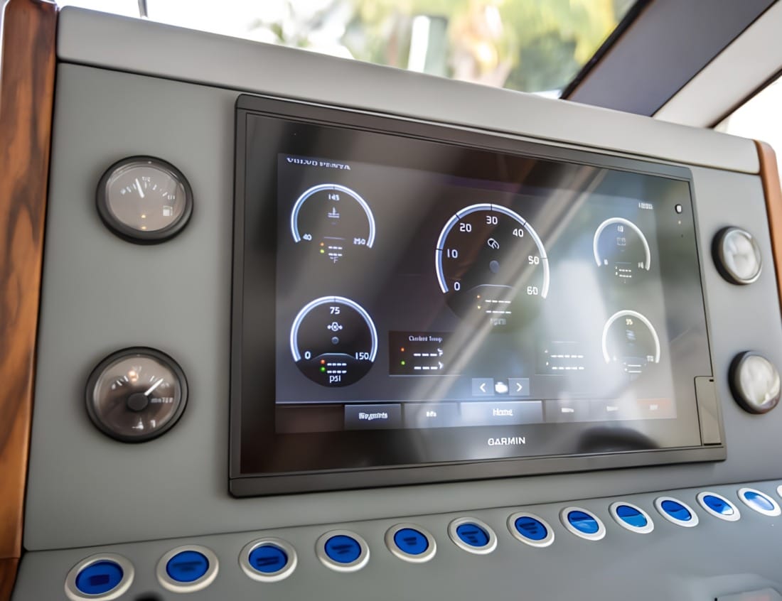 Garmin navigation display and instrument panel of a Hayden Sedan - Hayden Series