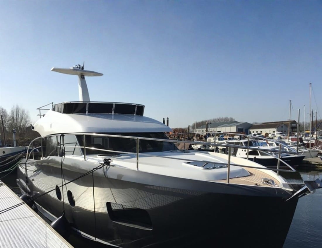 Hayden Flybridge - Hayden Series moored at a marina.